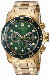 Invicta Watches : 0075 Green Dial Gold Tone Band Men Watch