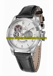 Zenith Watches : 03.0510.4021/02.C492 Automatic Silver Guilloche Chronograph With Power Reserve Indicator And Partial Skeleton View Of Movement Escapement Dial Black Crocodile Leather Band Men Watch