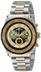 Invicta Watches : 1011 Black Dial Gold-plated Stainless Steel Band Men Watch