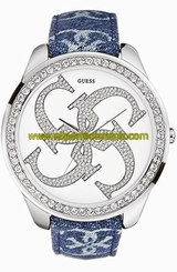 Guess Watches : 10158L1 Quartz Analog Crystal Bezel Blue Fabric Women Watch