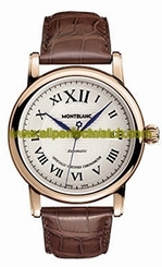 MontBlanc Watches : 101640 Automatic Roman Numerals Dial Date 18k Rose Gold Case Brown Leather Men Watch