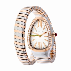 Bvlgari Watches : 102237 Quartz Analog Diamond Bezel 18k Rose Gold and Stainless Steel Women Watch