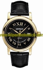 MontBlanc Watches : 103093 Automatic Roman Numerals Dial Date 18k Yellow Gold Case Black Leather Men Watch