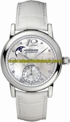 MontBlanc Watches : 103111 Automatic Mother of Pearl Diamond Moon Phase Date Dial White Leather Women Watch