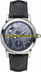 MontBlanc Watches : 103112 Automatic Black Mother of Pearl Diamond Moon Phase Date Dial Black Leather Men Watch