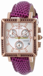 Invicta Watches : 10336 Silver Dial Purple Genuine Leather With Reptile Pattern Women Watch