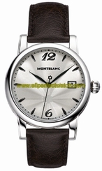 MontBlanc Watches : 105894 Quartz Silver Date Dial Brown Leather Men Watch