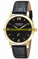 MontBlanc Watches : 107340 Automatic Black Dial 18k Yellow Gold Case Black Leather Men Watch