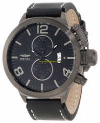 Invicta Watches : 10772 Black Dial Chronograph Date Black Leather Men Watch