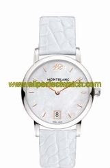 MontBlanc Watches : 108765 Quartz Mother of Pearl Dial Date White Leather Women Watch