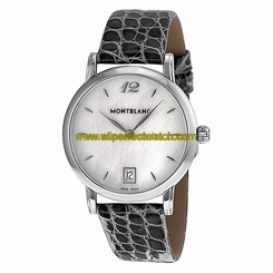 MontBlanc Watches : 108766 Quartz Mother of Pearl Dial Date Black Leather Women Watch