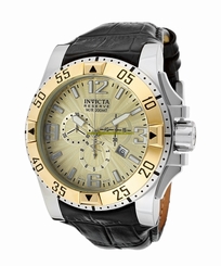 Invicta Watches : 10907 Gold Dial Chronograph Date Black Leather Men Watch