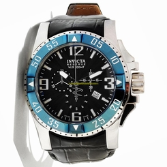 Invicta Watches : 10910 Black Dial Chronograph Date Black Leather Men Watch