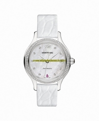 MontBlanc Watches : 109273 Quartz Mother of Pearl Diamond Dial Diamond Bezel White Leather Women Watch