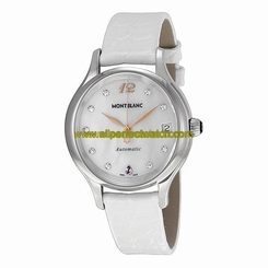 MontBlanc Watches : 109274 Automatic Mother of Pearl Diamond Dial White Leather Women Watch
