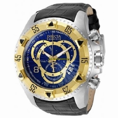 Invicta Watches : 11017 Blue And Gold Dial Leather Band Men Watch