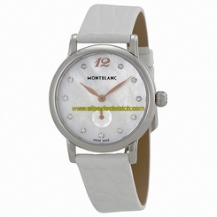 MontBlanc Watches : 110304 Quartz Mother of Pearl Diamond Dial White Alligator Leather Strap Women Watch