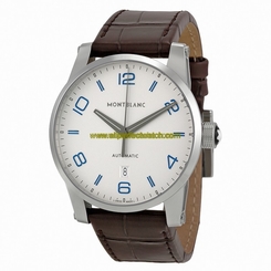 MontBlanc Watches : 110338 Automatic Silver Dial Date Brown Leather Men Watch