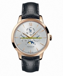 MontBlanc Watches : 110714 Automatic Perpetual Calender 18k Rose Gold Case Black Leather Men Watch