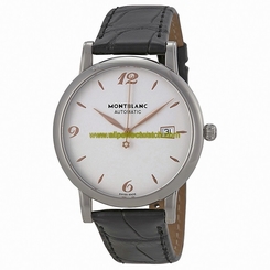 MontBlanc Watches : 110717 Automatic Silvered White Dial Date Black Leather Men Watch