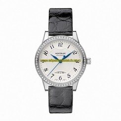 MontBlanc Watches : 111057 Automatic Analog Date Diamond Bezel Black Leather Women Watch
