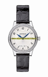 MontBlanc Watches : 111208 Quartz Analog Date Diamond Bezel Black Leather Women Watch