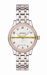 MontBlanc Watches : 111211 Quartz Silver Dial Date Diamond Bezel 18k Rose Gold and Stainless Steel Women Watch