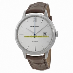 MontBlanc Watches : 111580 Automatic Silver Dial Date Brown Leather Men Watch