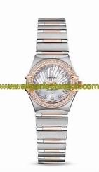 Omega Watches : 111.25.23.60.55.003 Quartz White Mother of Pearl Diamond Dial Diamond Bezel 18k Rose Gold and Stainless Steel Women Watch