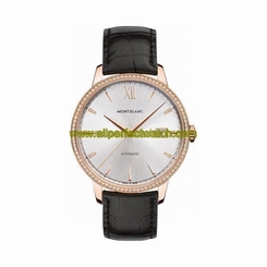 MontBlanc Watches : 112144 Automatic Date Diamond 18k Rose Gold Bezel Black Leather Women Watch