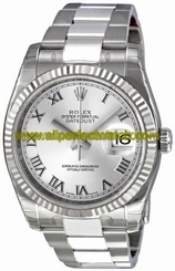 Rolex Watches : 116234 Rhodium Dial Fixed Fluted Domed 18kt White Gold Band Men Watch