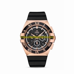 Omega Watches : 121.62.41.50.01.001 Automatic Co-Axial Chronometer Black Dial Rose Gold Case Chronograph With Black Rubber Strap Men Watch