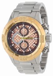 Invicta Watches : 12372 Rose Gold Tone Textured And Brown Border Dial Stainless Steel Men Watch
