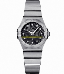 Omega Watches : 123.10.24.60.51.002 24mm Constellation Polished Quartz Black Dial Stainless Steel Case, Diamonds On Hour Indices With Stainless Steel Bracelet Women Watch