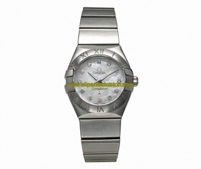 Omega Watches : 123.10.24.60.55.001 24mm Constellation Brushed Quartz White Mother Of Pearl Dial Stainless Steel Case, Diamonds On Hour Indices With Stainless Steel Bracelet Women Watch