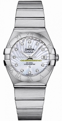 Fake AAA Omega Watches : 123.10.27.20.55.001 27mm Constellation Brushed Automatic Co-Axial Chronometer White Mother Of Pearl Dial Stainless Steel Case, Diamonds On Hour Indices With Stainless Steel Bracelet Women Watch Watch