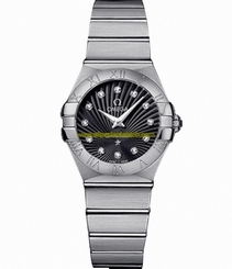 Omega Watches : 123.10.27.60.51.001 27mm Constellation Brushed Quartz Black Dial Stainless Steel Case, Diamonds On Hour Indices With Stainless Steel Bracelet Women Watch