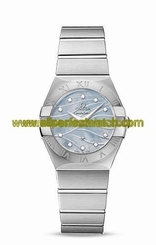 Omega Watches : 123.10.27.60.57.001 Quartz Blue Mother of Pearl Diamond Dial Stainless Steel Women Watch