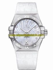 Omega Watches : 123.13.35.20.55.001 35mm Automatic Co-Axial White Mother Of Pearl Dial Stainless Steel Case With White Rubber Strap Women Watch