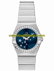 Omega Watches : 123.15.24.60.03.001 24mm Constellation Brushed Quartz Blue Dial Stainless Steel Case, Diamonds On Bezel With Stainless Steel Case Women Watch
