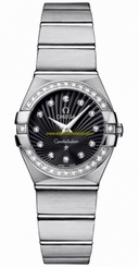 Omega Watches : 123.15.24.60.51.001 24mm Constellation Brushed Quartz Black Dial Stainless Steel Case, Diamonds On Bezel With Stainless Steel Case Women Watch