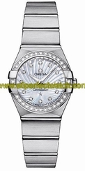 Omega Watches : 123.15.24.60.55.002 24mm Constellation Brushed Quartz White Mother Of Pearl Dial Stainless Steel Case, Diamonds On Bezel With Stainless Steel Bracelet Women Watch