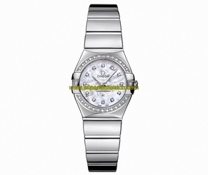 Omega Watches : 123.15.24.60.55.003 24mm Constellation Polished Quartz White Mother Of Pearl Dial Stainless Steel Case, Diamonds On Bezel With Stainless Steel Bracelet Women Watch