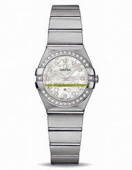 Omega Watches : 123.15.24.60.55.005 24mm Constellation Brushed Quartz White Mother Of Pearl Dial Stainless Steel Case, Diamonds On Bezel With Stainless Steel Bracelet Women Watch