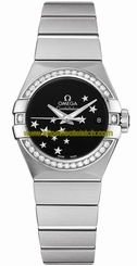 Omega Watches : 123.15.27.20.01.001 24mm Constellation Brushed Automatic Co-Axial Chronometer Black Dial Stainless Steel Case, Diamonds On Bezel With Stainless Steel Bracelet Women Watch