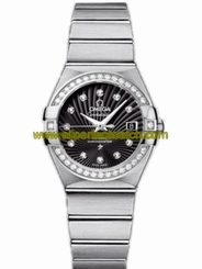 Omega Watches : 123.15.27.20.51.001 27mm Constellation Brushed Quartz Black Dial Stainless Steel Case, Diamonds With Stainless Steel Bracelet Women Watch