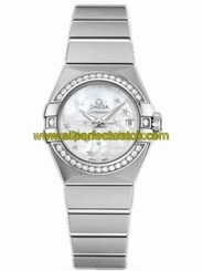 Omega Watches : 123.15.27.20.55.001 24mm Constellation Brushed Automatic Co-Axial Chronometer White Mother Of Pearl Dial Stainless Steel Case, Diamonds On Bezel With Stainless Steel Bracelet Women Watch