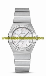 Omega Watches : 123.15.27.20.55.003 Automatic White Mother of Pearl Diamond Date Dial Diamond Bezel Stainless Steel Women Watch