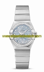 Omega Watches : 123.15.27.20.57.001 Automatic Blue Mother of Pearl Diamond Dial Date Diamond Bezel Stainless Steel Women Watch