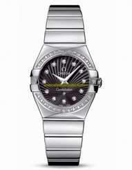 Omega Watches : 123.15.27.60.51.002 27mm Constellation Polished Quartz Black Dial Stainless Steel Case, Diamonds On Bezel And Hour Indices With Stainless Steel Case Women Watch